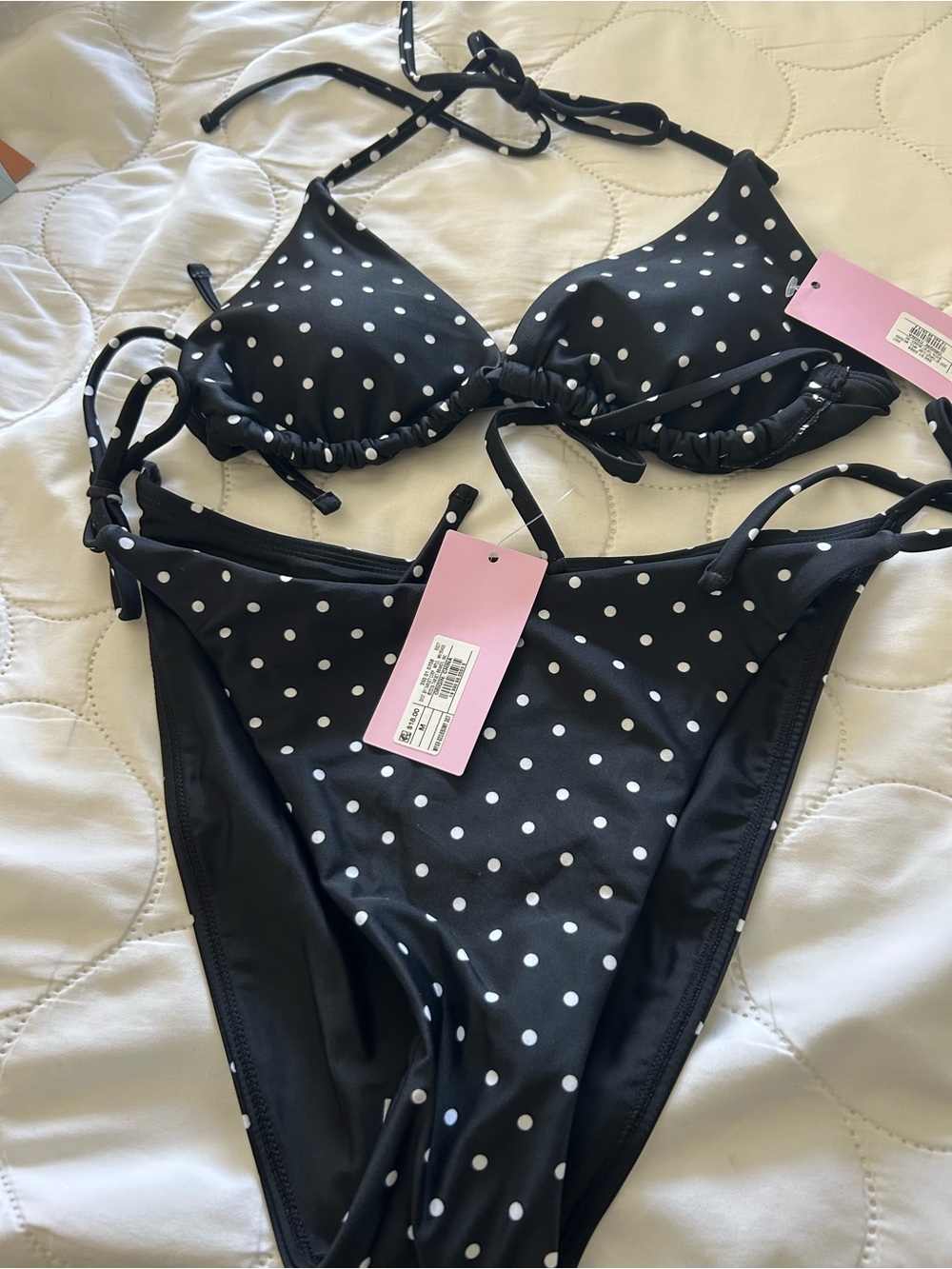 wild fable Black & White Polka Dot Tie Bikini Set